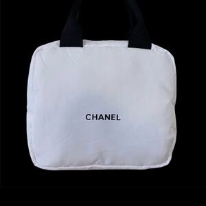 Chanel White Puffy Cosmetic Nylon  Makeup Bag GWP